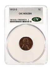 1912-D Lincoln Cent MS62 CAC  EXCELLENT LUSTER, FROM STEVE IVY FLIPS