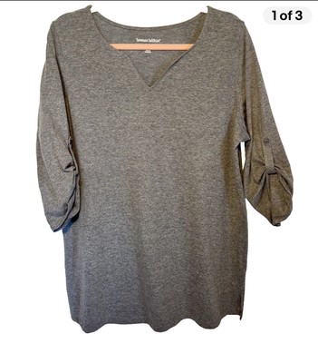 Women Within 2X Gray V Neck 3/4 length tab sleeves Top 18/20 Plus Size