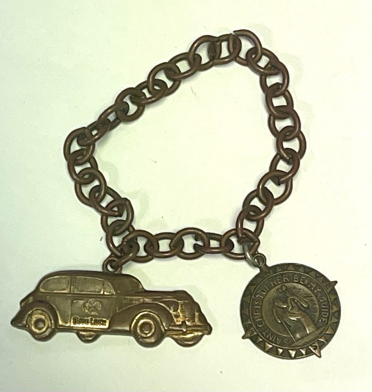 1939 ROI-TAN CIGAR  CHEVROLET  GOOD LUCK FOB or CHARM & ST CHRISTOPHER  CHARM