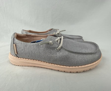 NWT HEY DUDE Shoes Youth Kids Size 3-4 Girls Wendy Sparkling Silver Peach MINT