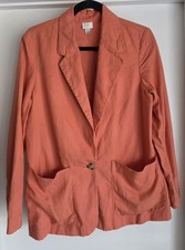 A New Day Blazer S Coral Solid Linen Casual Jacket Coat Long Sleeve Classic