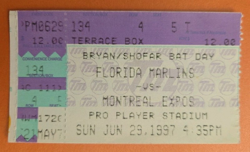Florida Marlins Montreal Expos Baseball Ticket Stub 6/29 1997 Bobby Bonilla HR