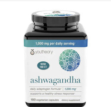 Youtheory Ashwagandha 1000 mg, 180 cápsulas: suplemento para el estrés, el estado de ánimo y el control del cortisol