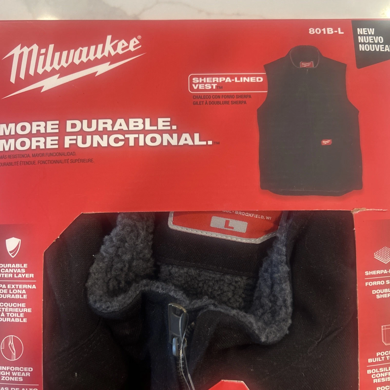 Milwaukee Men's Large 801B-L Heavy-Duty Sherpa-Lined Vest with 5-Pockets NWT - product detail image 5