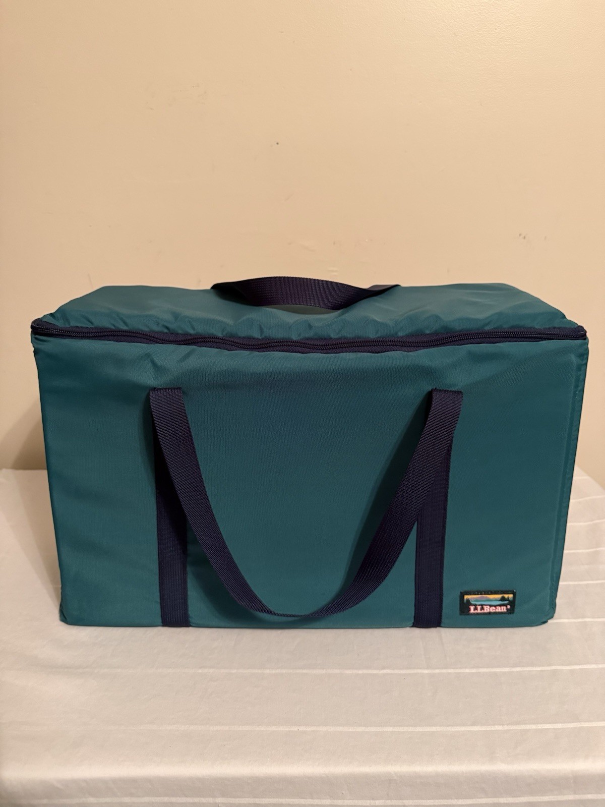 Vintage LL Bean Cooler Green Canvas Tote Bag Large Rare 18”W x 11”T x 7”D