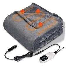 12V Heated Car Blanket Flannel Gentle Soft with 3 Time 9 Heating Settings