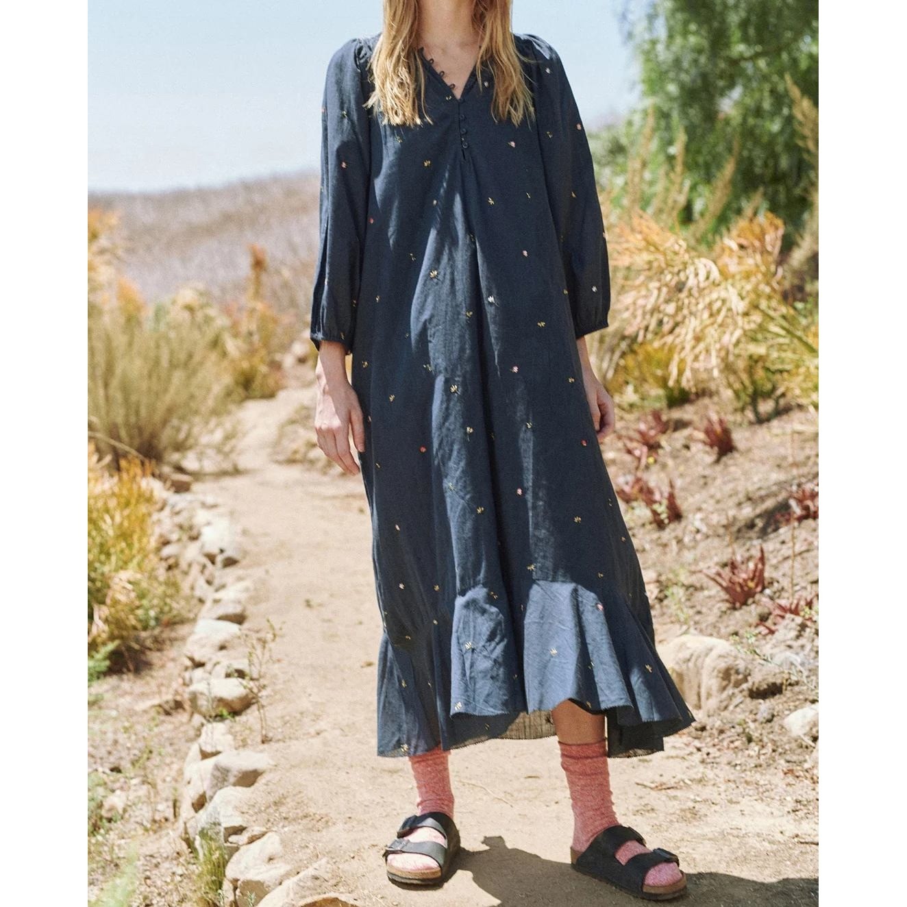 Vestido The Great The Morning Estampado Floral Bordado Algodón Midi Niveles Pequeño