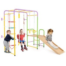 Metal Indoor Jungle Gym 8-in-1 Climbing Playset w/ Monkey Bars, Wall, Ladder