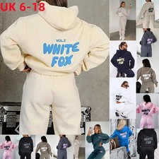 Women Girls 2PCS Fox Tracksuit White Fleece Hoodie Soft Sports Wear Size 6-18