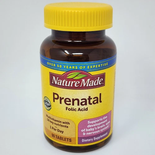 Nature Made Prenatal MultiVitamin with Folic Acid, 90 Tablets Exp 08/2025