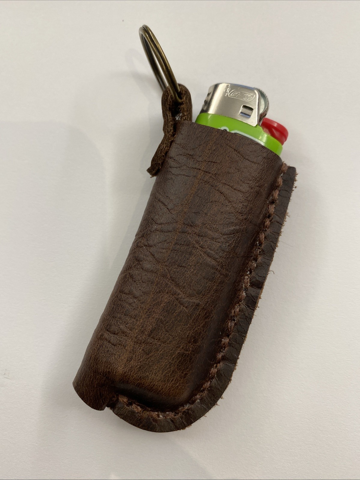 For Bic Lighter, Full Grain Leather Keychain Case Holder Brown Handmade USA