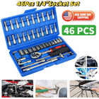 46Pcs Socket Wrench Set 1/4" Drive Ratchet Metric Kit Garage Car Repair Tool