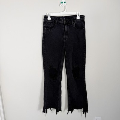 RISEN Los Angeles High Rise Flare Jeans Women's Size 9/29 Distressed Raw Black