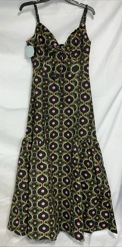 NWT Hill House Home Lillie Dress Medium Black Cisco Trellis Print Sleeveless