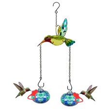 Hand Blown Glass Hummingbird Feeder  Unique Hummingbird Feeders for Outdoors H...