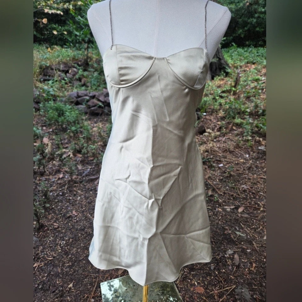 Zara Jewl Strap Ivory Cream Satin Mini Dress Size Small - Image 4 of 4