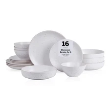 Lauren Stoneware, Rustic Plates and Bowls Set, Dinnerware, Service for 4, Spe...