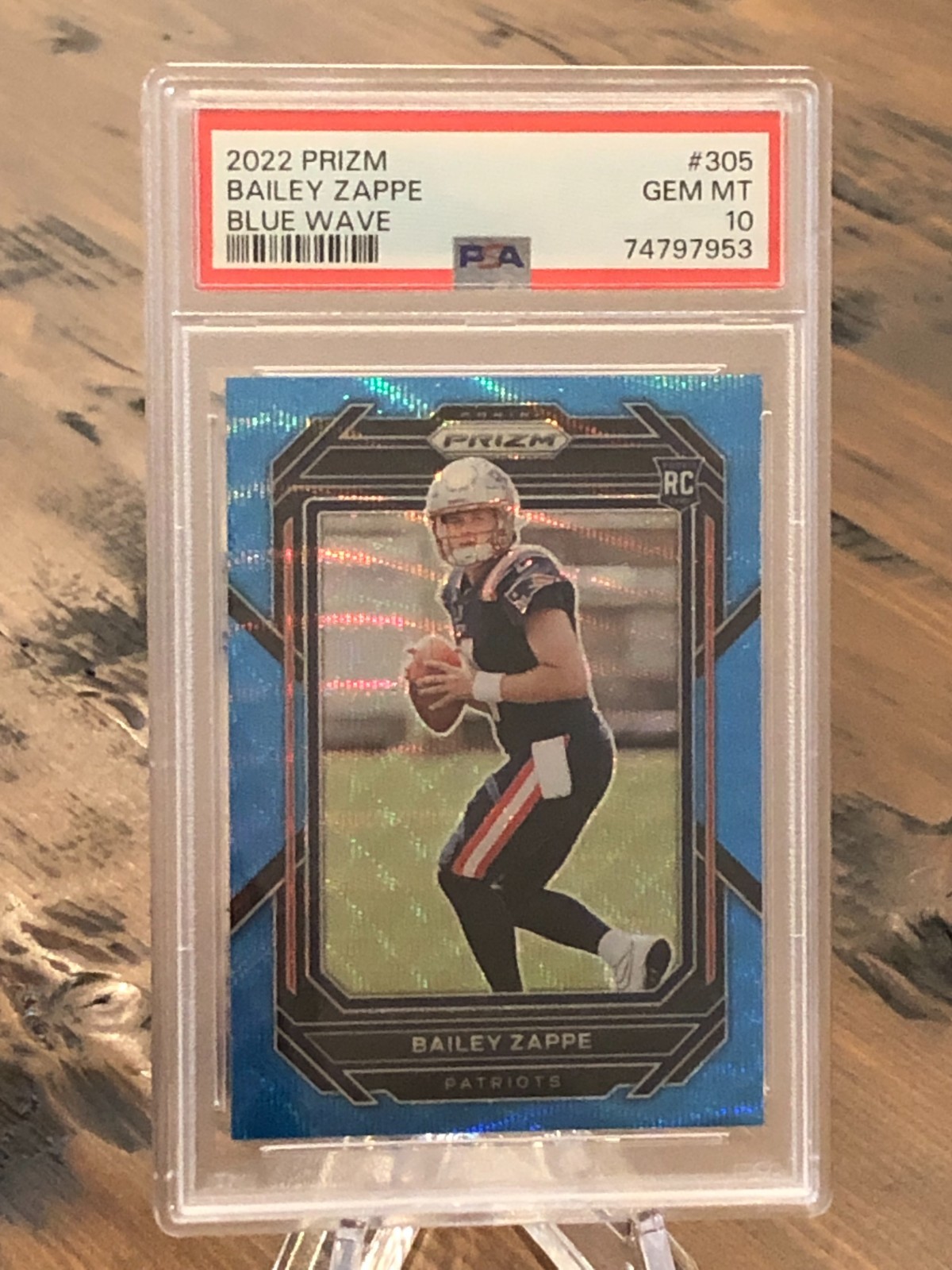 2022 Panini Prizm #305 Bailey Zappe Blue Wave PSA 10 Rookie RC  /199