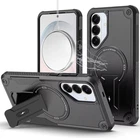For Samsung S26 FE Case Magnetic Circle Rugged Grip Kickstand + Tempered Glass