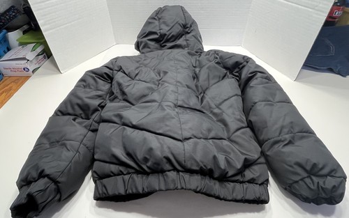 Nike Hooded Puffer Jacket Boys Size 6M Black & Gray Full Zip Front Swoosh Logo - Picture 4 of 11