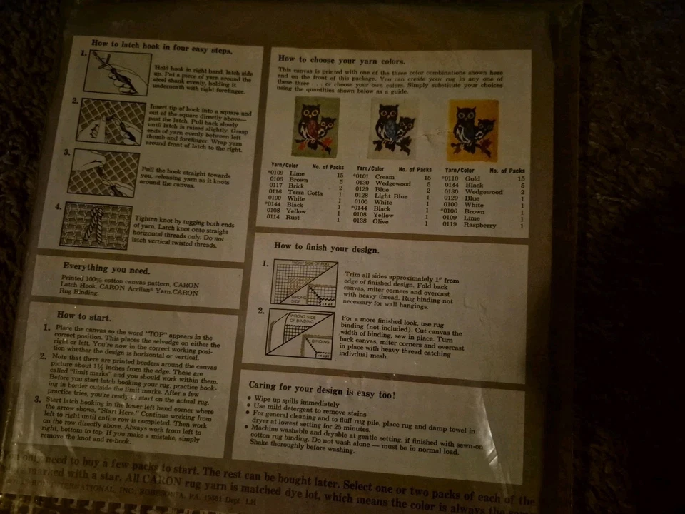 Caron “OWLS” 3020 Latch Hook Pattern New - Image 3 of 3