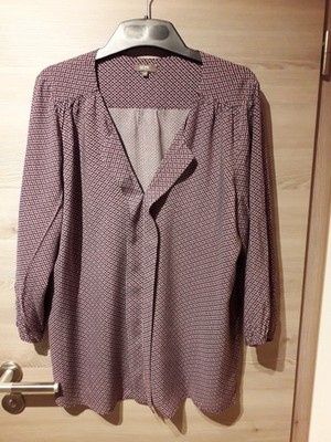 Damen Blusen-Shirt Brombeer-Weiß gemustert Gr. 46, GDM, NEU