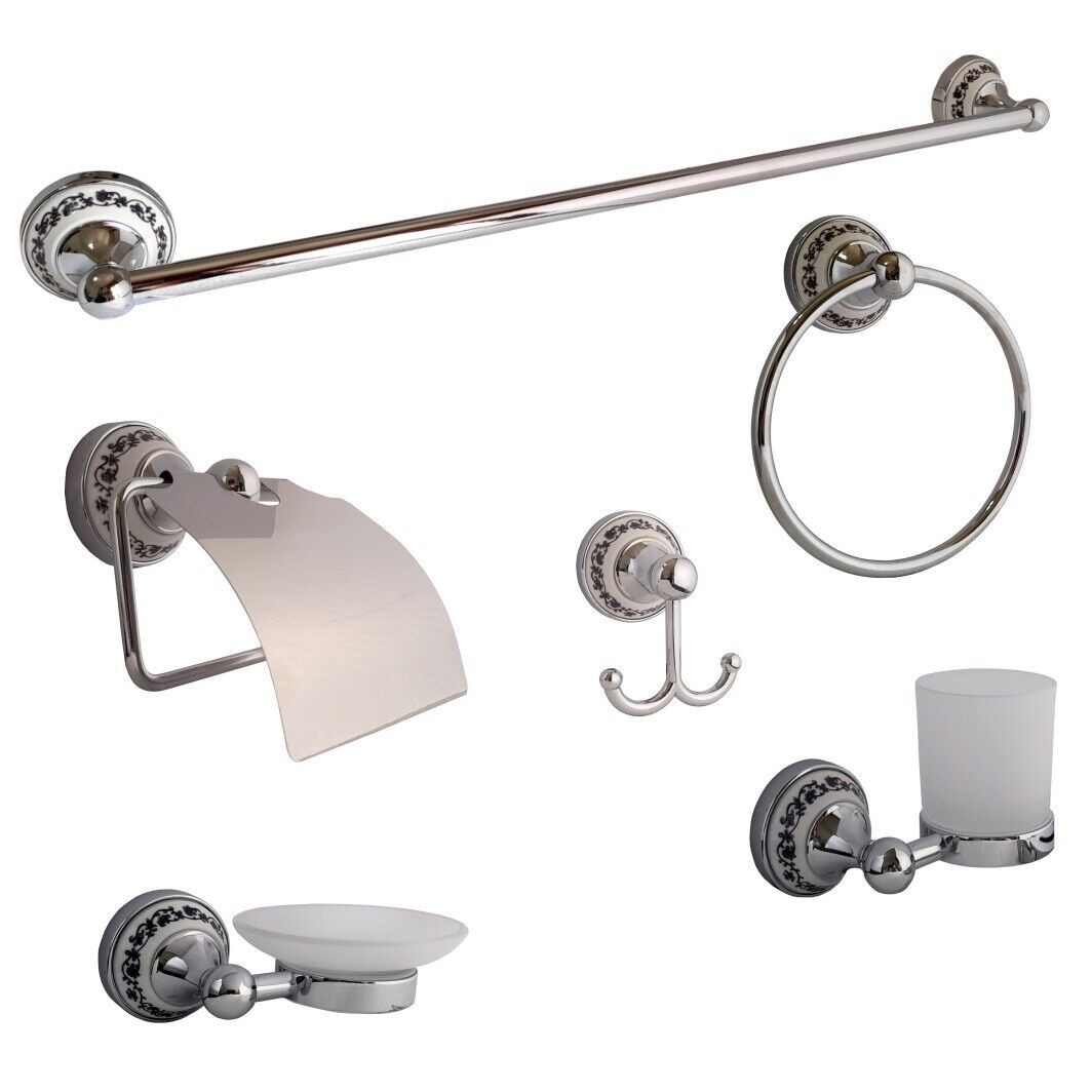 Set 6 accessori da bagno cromo cromati e vetro satinato arredo vintage...