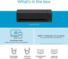 Black Fujitsu ScanSnap ix1300 document scanner with 30ppm, 600dpi, in box with power cable, USB cable, and instructions.