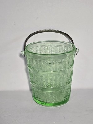 Vintage Uranium Glass Ice Bucket With Handle *HAS CRACK*