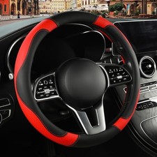 Black Red Microfiber Leather Steering Wheel Cover 15 inch Breathable Anti