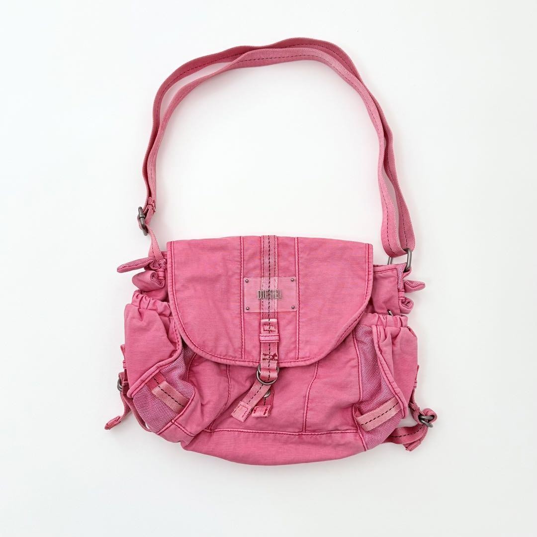 バッグ DIESEL Archive Denim Shoulder Bag 2000s Diesel Pink Denim Mesh Shoulder Bag 2000s Vintage Y2K Rare