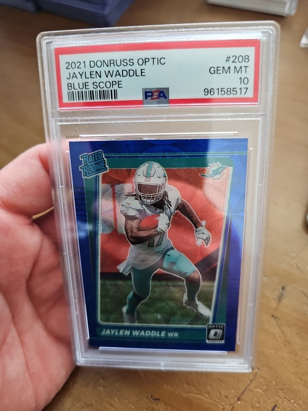 Jaylen Waddle 2021 Panini Donruss Optic Rated Rookie Blue Scope Prizm #208 PSA10