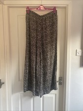 M &S Women’s Wide Leg Leopard Print Trousers Elasticated Tie Waist Size 14R