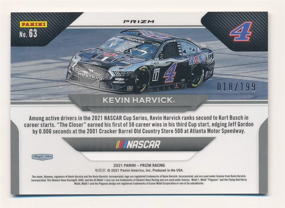 KEVIN HARVICK 2021 PANINI PRIZM WHEELS PURPLE VELOCITY #63 NASCAR MINT - Image 2 of 2
