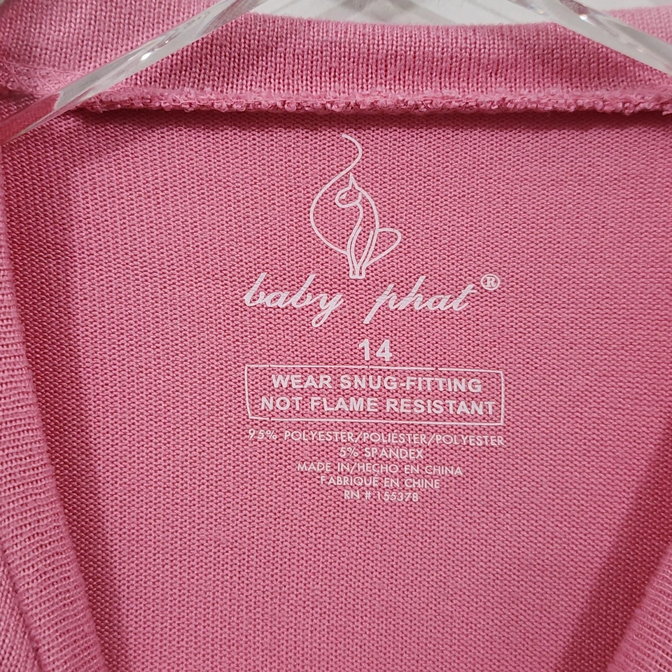 Baby Phat Girls Logo Long Sleeve Baby Tee Pink Knit Size 14 Vintage Y2K Stretch - Image 3 of 4