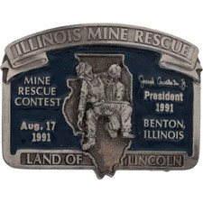 Illinois Mine Rescue Contest Benton Land Lincoln Vintage Belt Buckle Coal Miner