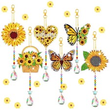 6 Pcs Diamond Art Kits Sunflower Diamond Wind Chimes Kit Art Suncatchers Doub...