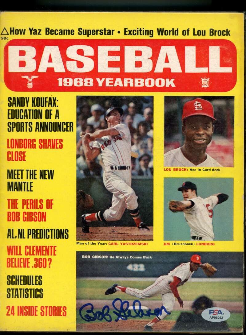 Bob Gibson PSA DNA Signed 1968 Baseball Yearbook Magazine Autograph