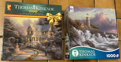 Lot Of 2 Kinkade Jigsaw Puzzles The Night Before Christmas &Conquering The Storm