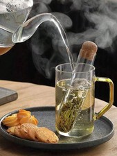 1/2PC Glass Tea Infuser Reusable Tea Strainers Loose Filter Diffuser+Cork Lid UK