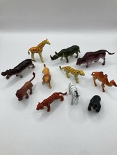 Vintage Lot Of 11 Zoo Safari Wild Animal Toys Hard Plastic All Approx 2" Tall