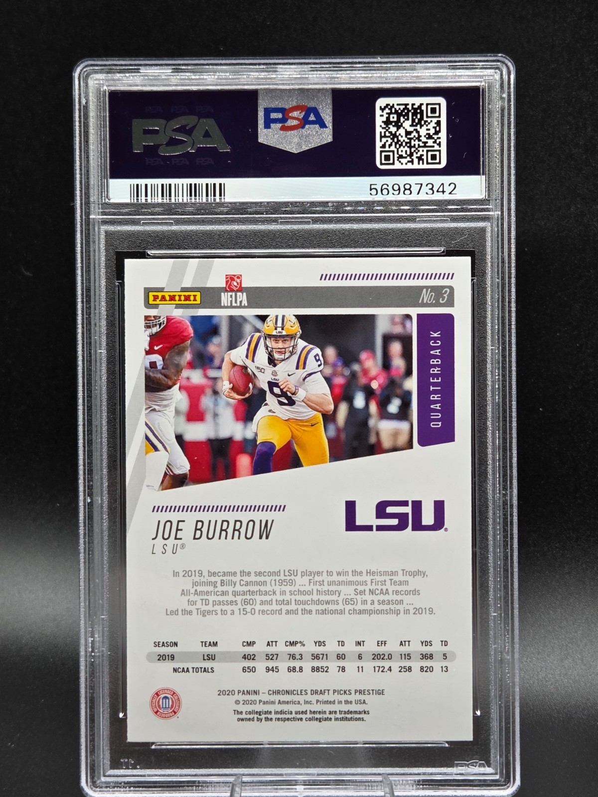 2020 PRESTIGE BENGALS JOE BURROW ROOKIE Football Card PSA 10 GEM MINT view 2