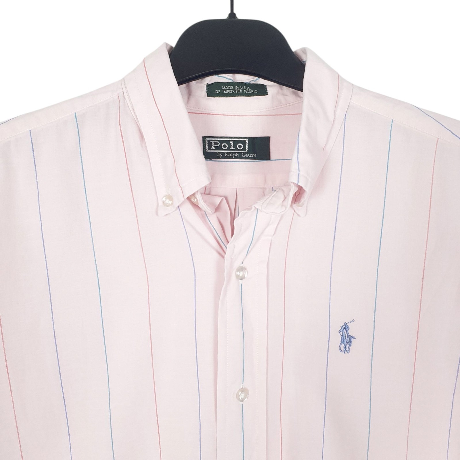 RALPH LAUREN Pink Striped Shirt Vintage 90s Made In USA Long Sleeve Cotton M image 2
