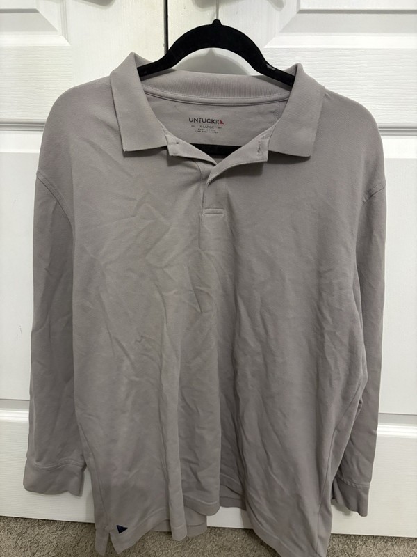 UNTUCKit Men's XL Gray Long Sleeve Polo Shirt Cotton Solid Collared Knit