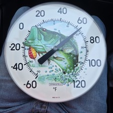 Vintage Fish Springfield Jumbo Dial Thermometer Rare - Bass fishing 