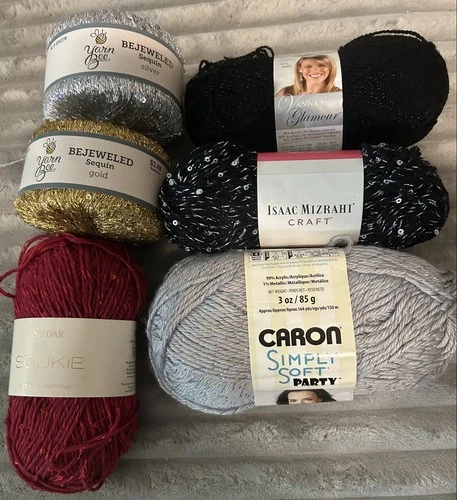 Mixed Sparkle Metallic & Sequin Yarn Lot of 6 Skeins - product listing photo
