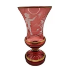 Vtg Fenton Mary Gregory Gilt Cranberry Art Glass Vase 8” Tall Boy Bird Z304