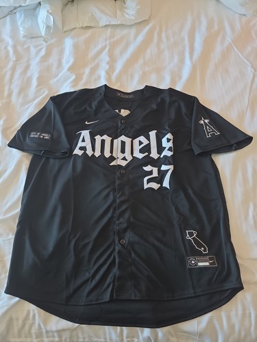 Los Angeles Angels Black Mike Trout Gothic Print Adult XXXL jersey