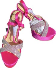    NIB Cathy Din Size 8 Fuschia Hot Pink Satin Embellished Platform Heels   
