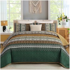Queen Size Boho Quilt with Pillowcases - Brown Green
